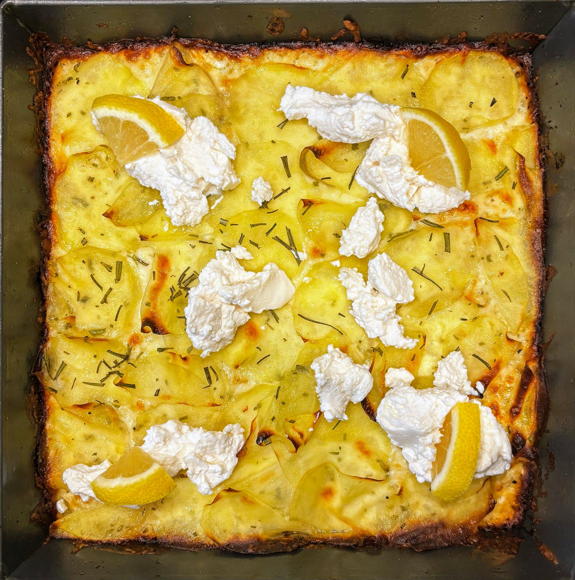 Ricotta, Potatoes, Rosemary, Olive Oil, Lemon Slice